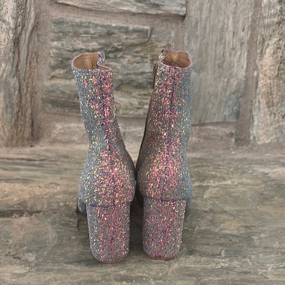 Pink and Silver Glitter Ankle Boots with Pointed Toe - Picture 3 of 3